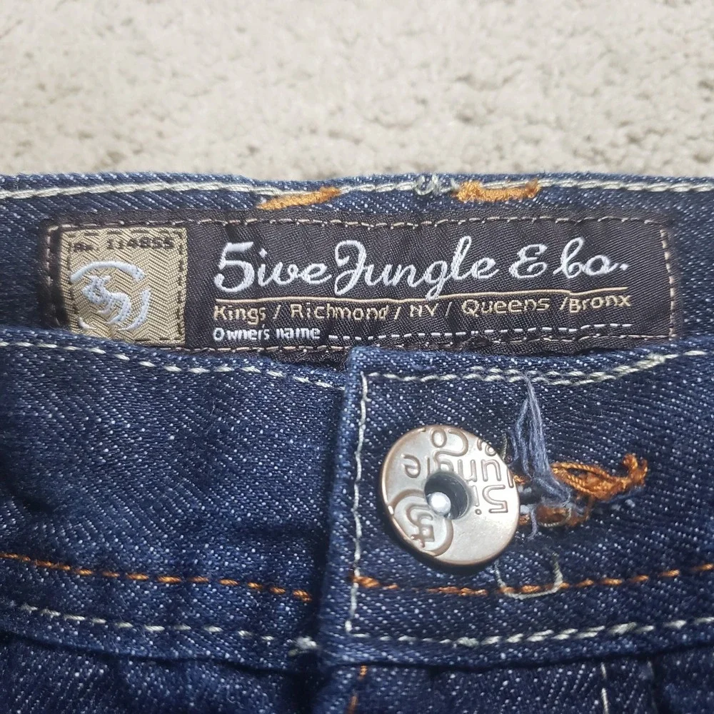 Vintage 5ive Jungle Jeans Mens 40 (FITS 37x27) Y2K Blue Wide Baggy Embroidered